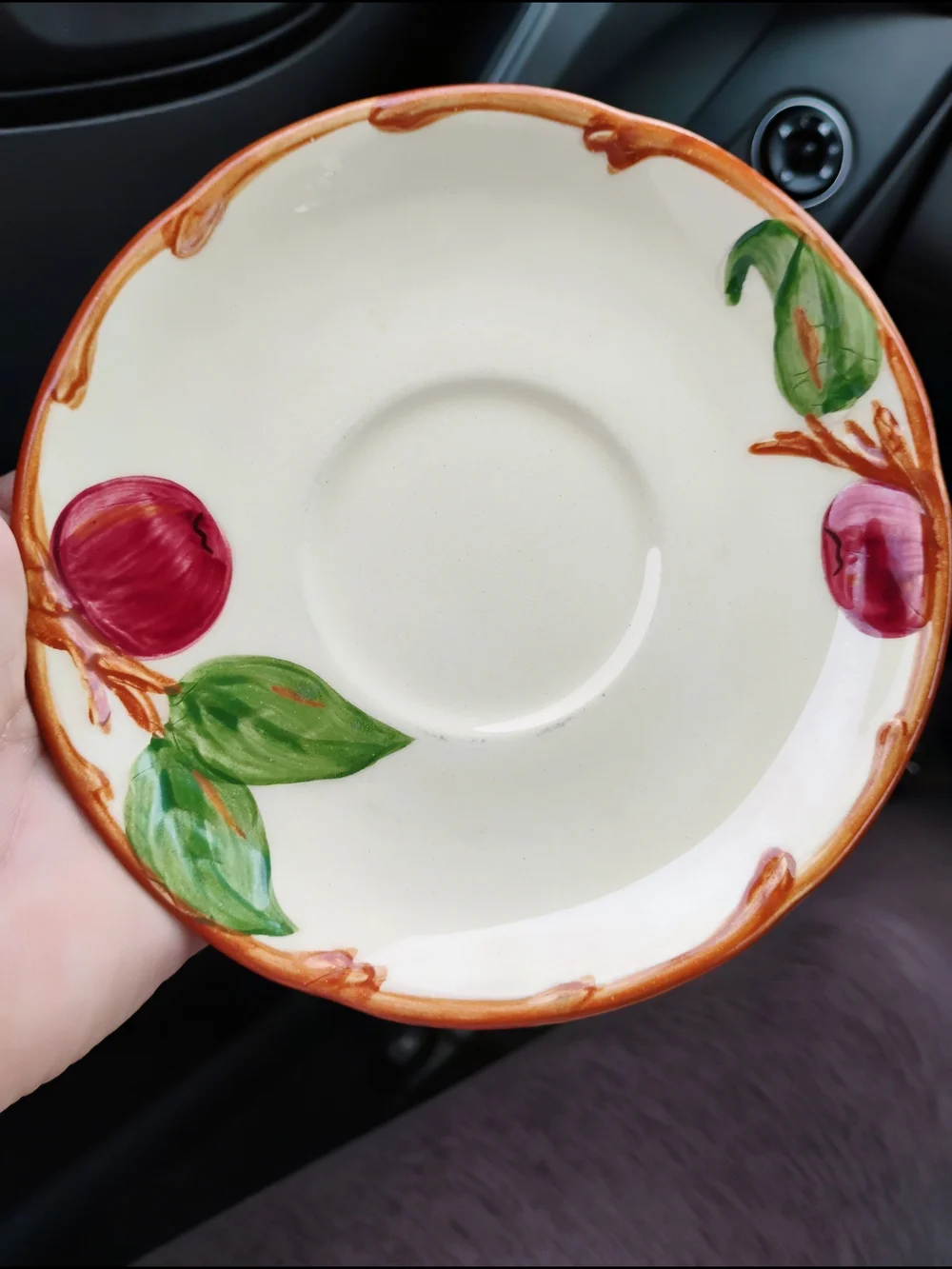 Vintage Franciscan Hand-Painted Fruit Saucer in Cream, Red, Green